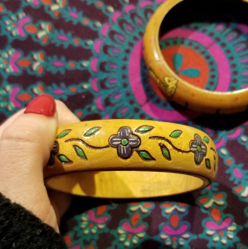 SOLD 2 Hand Painted Wooden Bangles - Picture 4 of 4